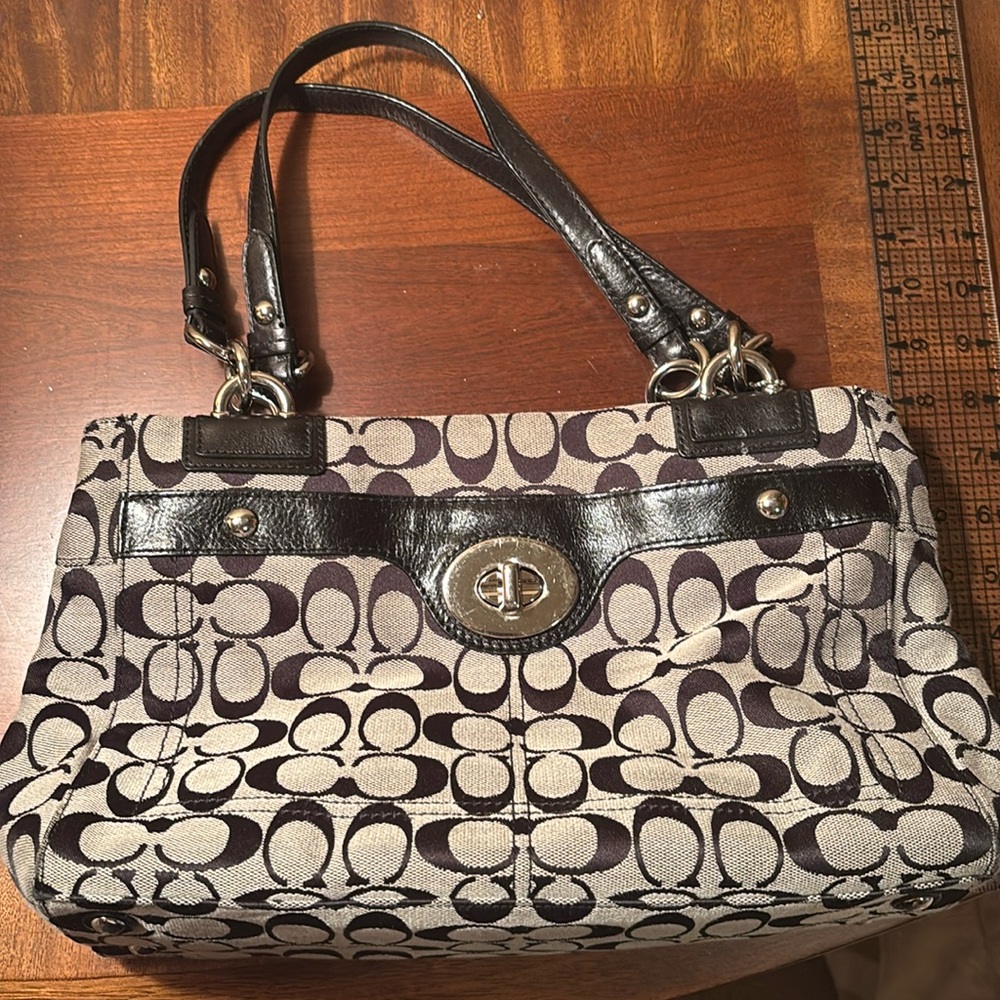 Black and Grey Fabric Coach Shoulder Bag Great Condition